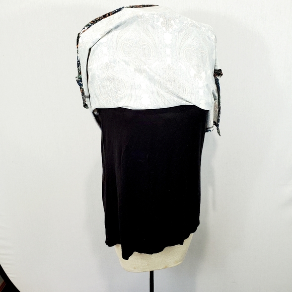 AB Studio Asymmetric Print Scoop Neck Short Sleeve Top Blouse Shirt Size L EUC - Picture 8 of 15